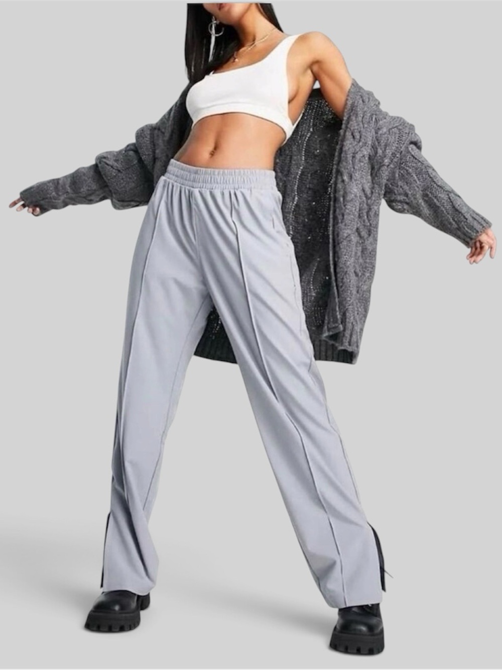 Abercrombie Traveler Track Pants Grey Elastic Waist Pleated Center Seam Small S